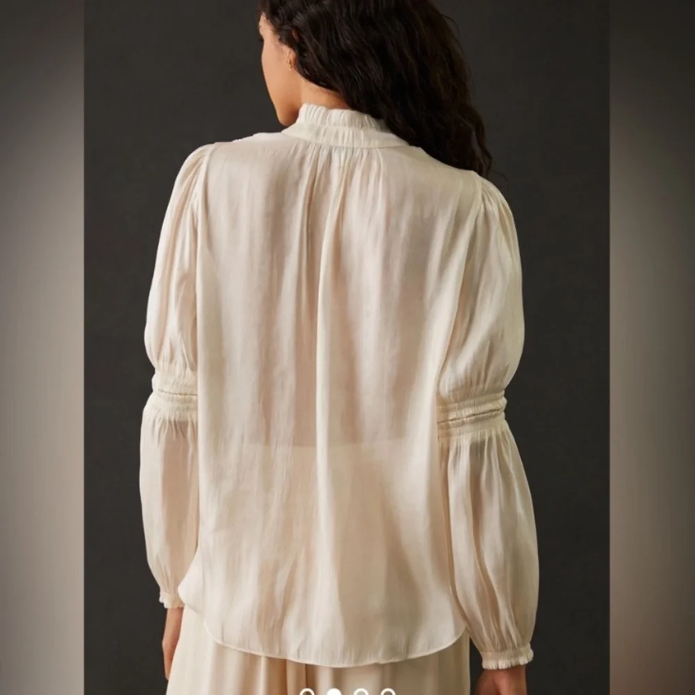 Anthropologie Current Air Ruched‎ Shimmer Blouse Cream Medium EUC